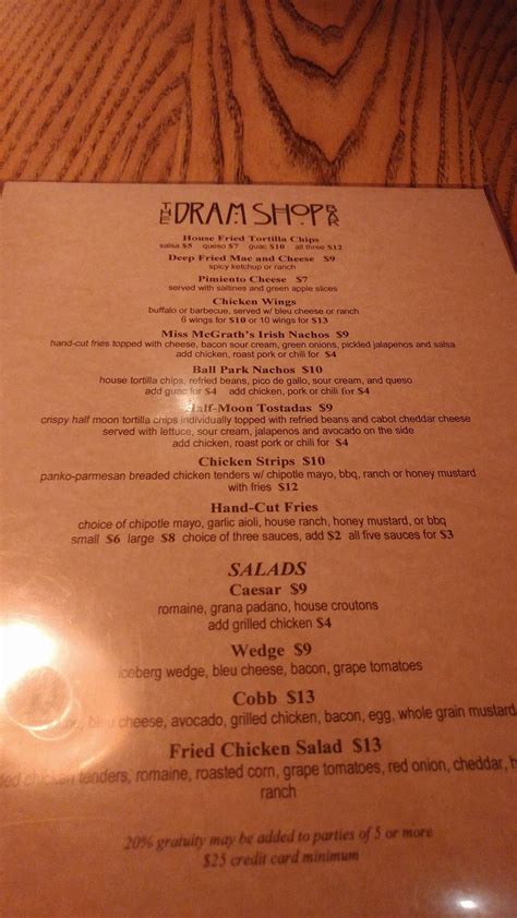 Menu at The Dram Shop Bar, New York City