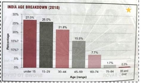The graph below illustrates India’s age distribution in 2018. Write an ...