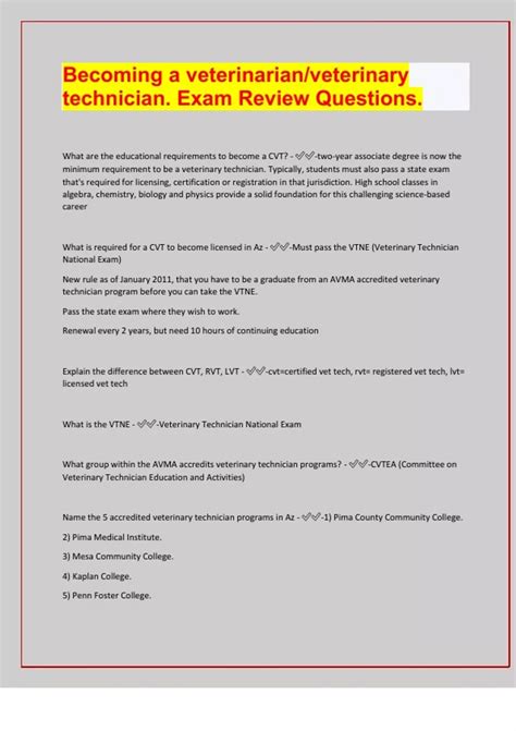 Becoming a veterinarian/veterinary technician. Exam Review Questions ...