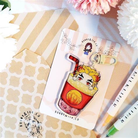 Chibi Rengoku Demon Slayer Inspired Bubble Tea Keychain | 3 Inches Tall ...