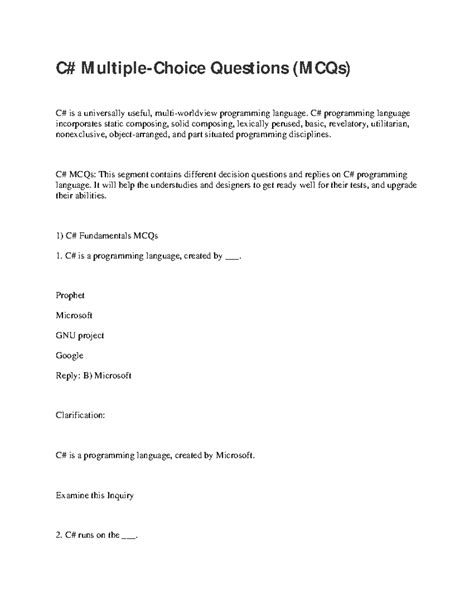 Top C# Multiple -choice question-part 1 - C# M ultiple-Choice Questions ...