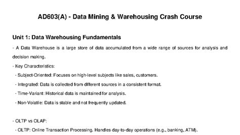 AD603(A) Data Mining Crash Course Notes: Units 1-4 Overview - Studocu
