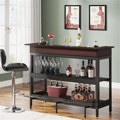 Tribesigns Industrial Home Bar Unit, 3 Tier Liquor Bar Table with ...