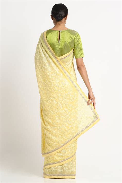 Daisy Yellow Georgette Embellished Saree – Via East
