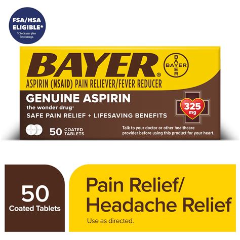 Genuine Bayer Aspirin Pain Reliever / Fever Reducer 325mg Coated ...