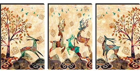 SAF paintings Set of 3 Dancing Reindeer Nature MDF Self Adhessive UV ...