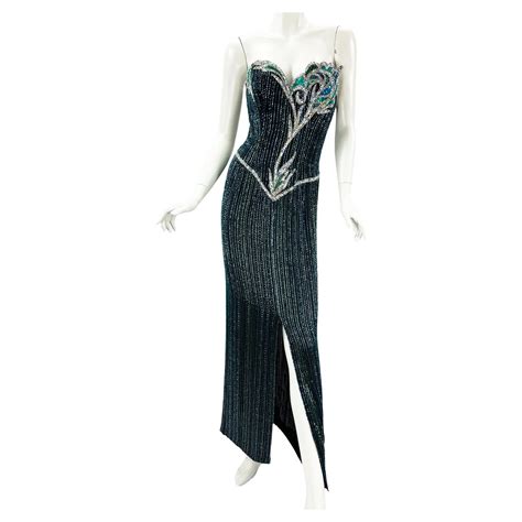Vintage 80s Bob Mackie Boutique Green Blue Fully Beaded Silk Evening ...