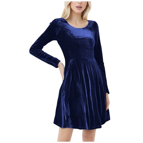 STETMN Women's Velvet Dress Long Sleeve Evening Party Dress Cocktail ...