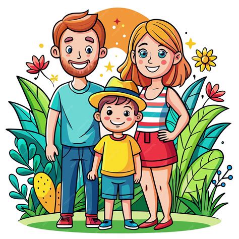 Happy family of three standing together in a garden | Premium AI-generated vector