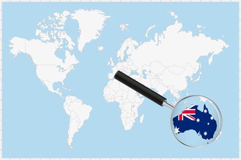 Magnifying glass showing a map of Australia on a world map. 34914478 Vector Art at Vecteezy