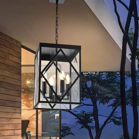 Wanluce 4-Light Outdoor Pendant Light Fixtures Large 15.7'' Black ...