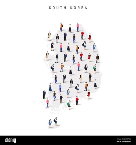 South Korea population map. Large group of people in a shape of South Korean map. Flat vector ...