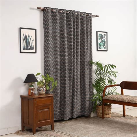 Grey Cotton Door Pochampally Ikat Curtain (7 x 3 Feet) (Single Piece)