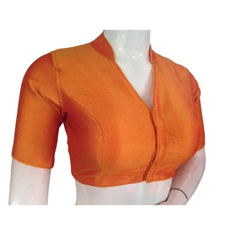 Mustard Semi Raw Silk Saree Blouse – Collar Neck, Stitched & Ready to ...