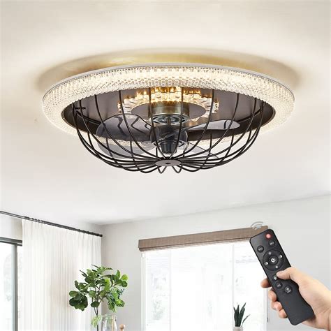 Buy 21.5'' Ceiling Fan with Lights Remote Control, Modern Flush Ceiling ...