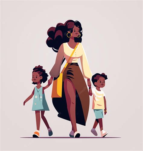 Premium Vector | Mother and little children walking together african ...