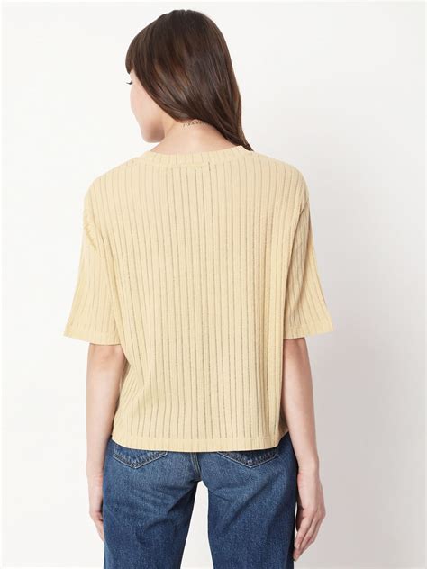 Buy Taupe Striped T-Shirt for Women Online