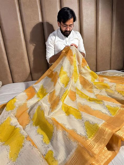 Kota Tissue Saree with Handbrush Paints and Zari Chikankari Work ...