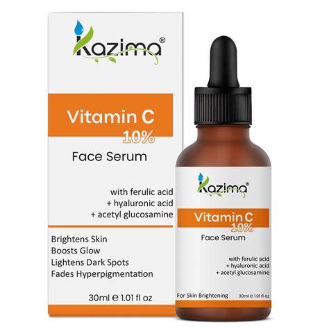 KAZIMA 10% Vitamin C Face Serum for Glowing Skin with 0.5% Ferulic Acid ...