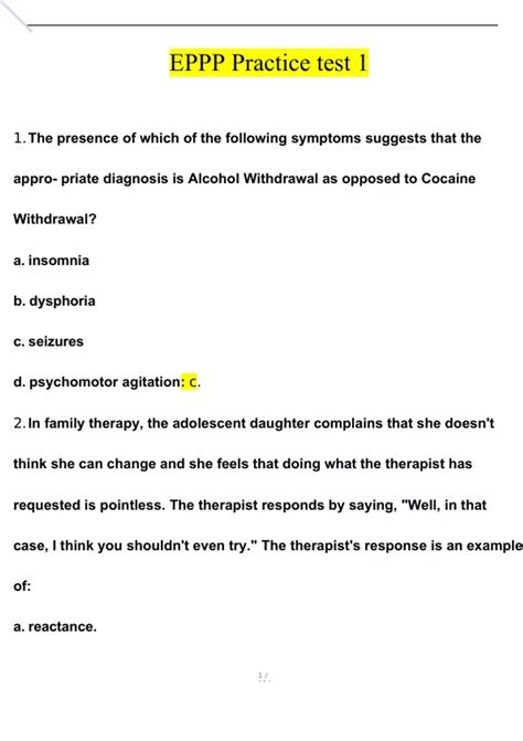 EPPP Practice test 1 Questions and Answers (2024 / 2025) (Verified ...