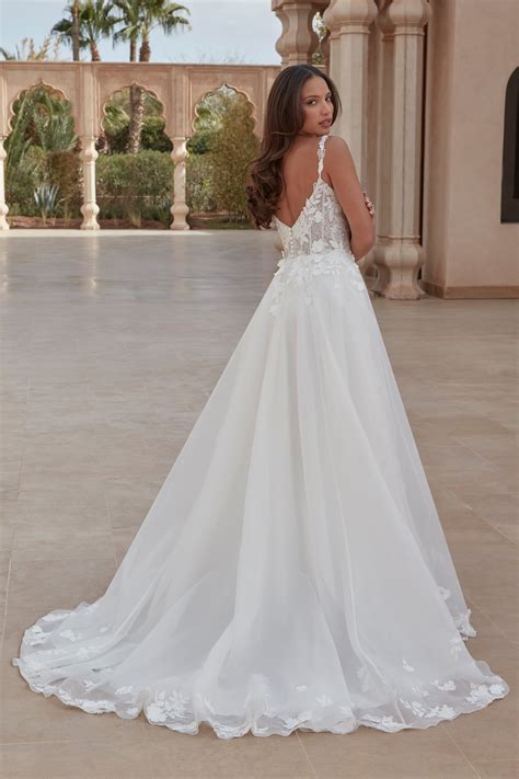 44417: Organza A-Line Gown with Sheer Chantilly Lace Bodice | Sincerity Bridal