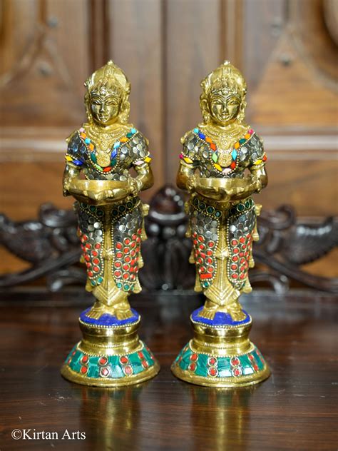 Brass Deep Lakshmi Pair Stonework 9" – Kirtan Arts
