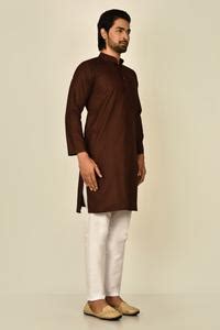 Buy Brown Cotton Plain Mandarin Collar Kurta Set For Men by Samyukta ...