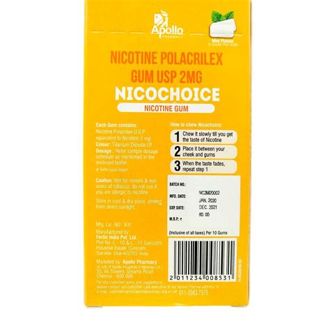 Apollo Pharmacy Nicochoice 2 mg Nicotine Gum, 20 (2x10) Count Price ...