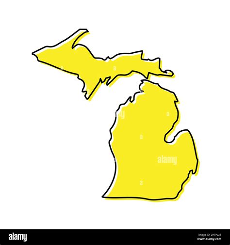 Simple outline map of Michigan is a state of United States. Stylized minimal line design Stock ...