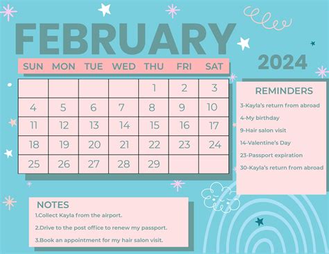 Cute Printable February Calendar