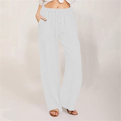 SELONE White White High Waist Plus Size Lounge Pants with Pockets Full ...