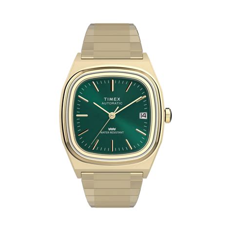 Timex Automatic 1983 E Line Green Dial Golden Mens Watch TW2Y67700 ...