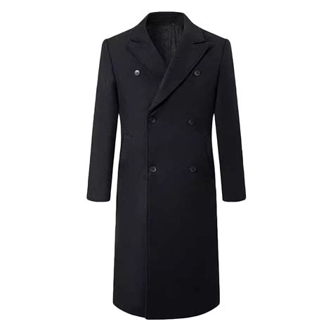 qolati Mens Luxury Full Length Trench Coat Winter Wool Blend Jacket ...