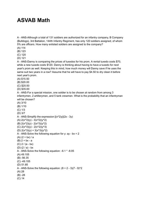 ASVAB Math Questions And Answers 2025/2026 Newest update already graded ...