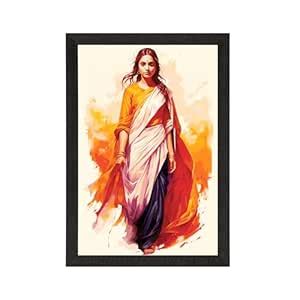 eCraftIndia Indian Woman in Saree Portrait Digital Printed Wall ...