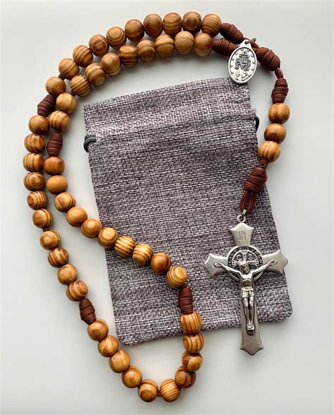 Natural Wood Catholic Rosary. 12mm Pine Wood Beads. Large St. - Etsy