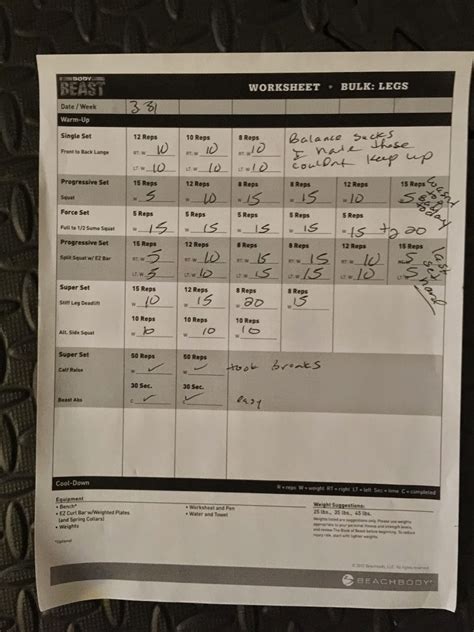 Beach Body Beast Worksheets Body Beast Build Legs Workout Workouts