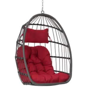 Boosicavelly Wicker Metal Outdoor Patio Gray Rattan Egg Swing Chair ...