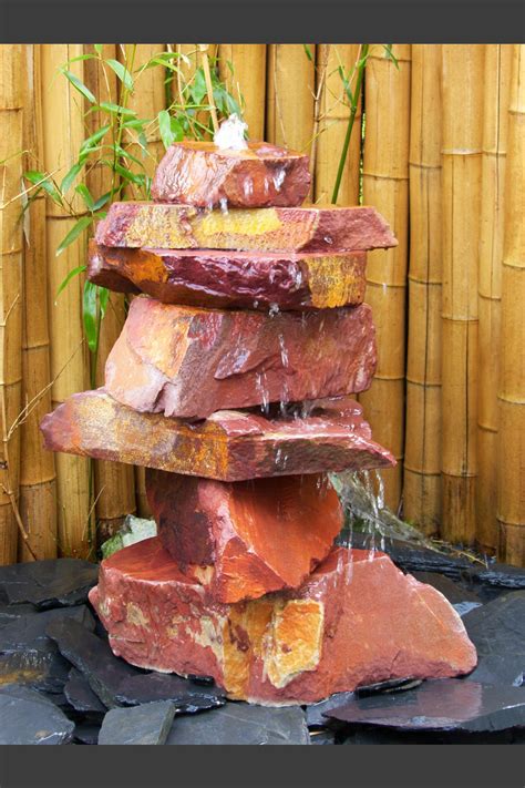 Cascade á fontaine de jardin grès rouge 85cm - Cascades - Pierres à ...