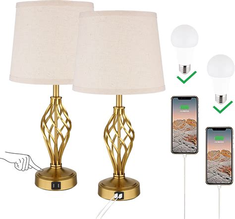 Ruiever Touch Table Lamps Set of 2, nightstand lamp with USB Ports ...