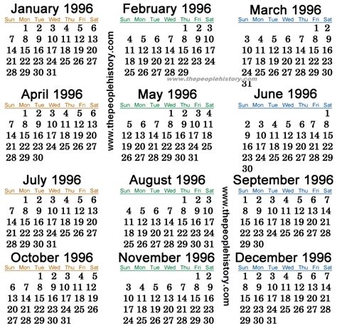 Feb 1996 Calendar