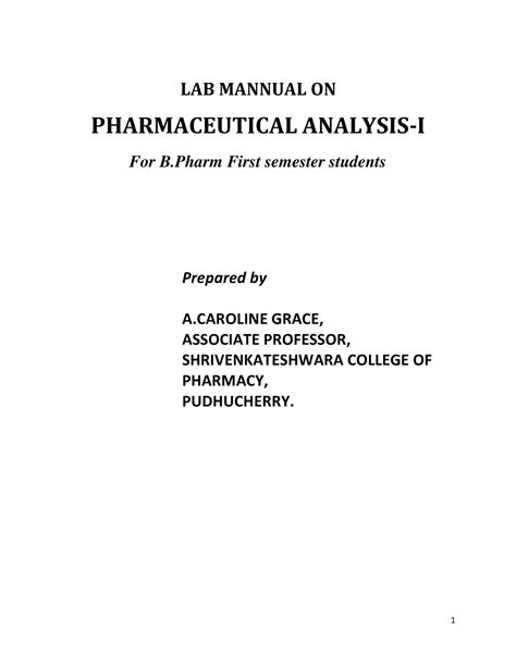 GOOD Manualpharmaceutical analysis-1 - LAB MANNUAL ON PHARMACEUTICAL ...