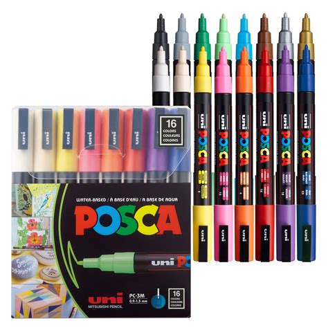 Buy 16 Posca Paint Markers, 3M Fine Posca Markers with Reversible Tips ...