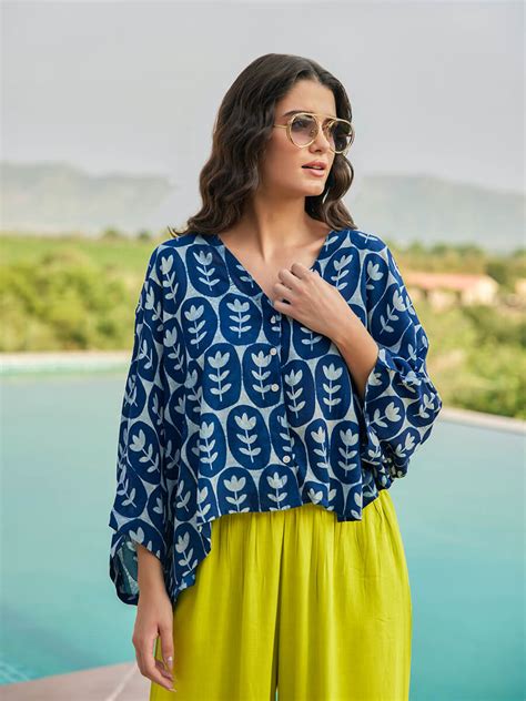 Indigo Women Modal Satin Poncho Top – Pinklay