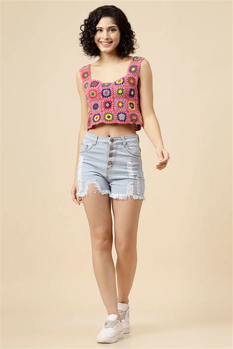 Ajoobaa "Granny Square" Crochet Top-Pink – Okhaistore