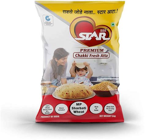 STAR 555 Chakki Fresh Atta | 5 Kg | Sharbati Wheat Atta | 0% Maida ...
