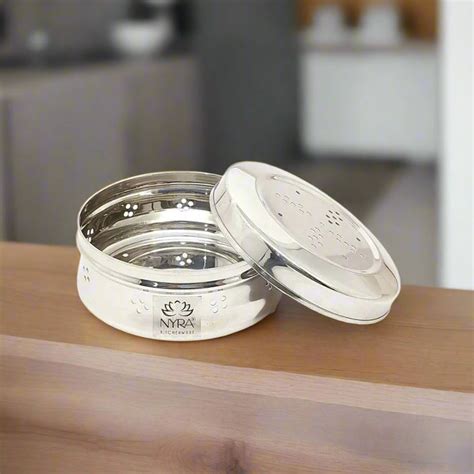 Stainless Steel Round-Shaped Dhaniya/Coriander Box with Air Ventilation ...