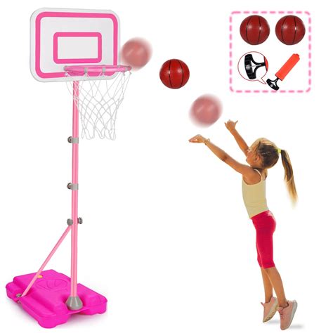 Amazon.com: Pink Adjustable Basketball Hoop for 2-6 Year Old Girls ...
