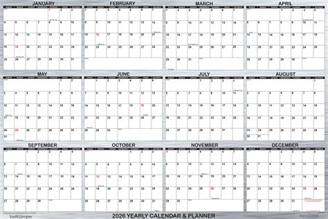 2026 Wall Calendar Designer Metal 24″ x 36″ SwiftGlimpse