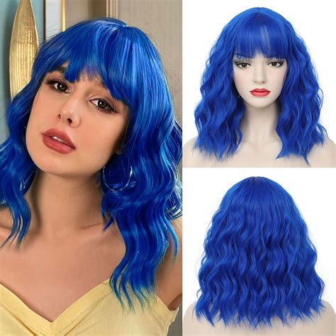 Amazon.com : CLIONE Dark Blue Wigs for Women Cosplay Wig Short Wavy Bob ...